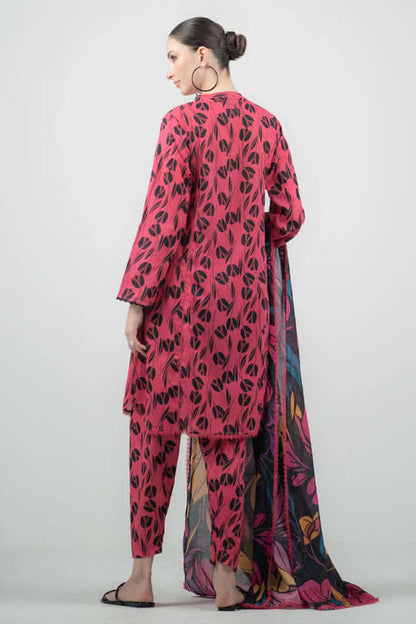 3 Piece Unstitched Digital Printed Lawn Suit ( Fine Printed Silk Dupatta ) - Motif