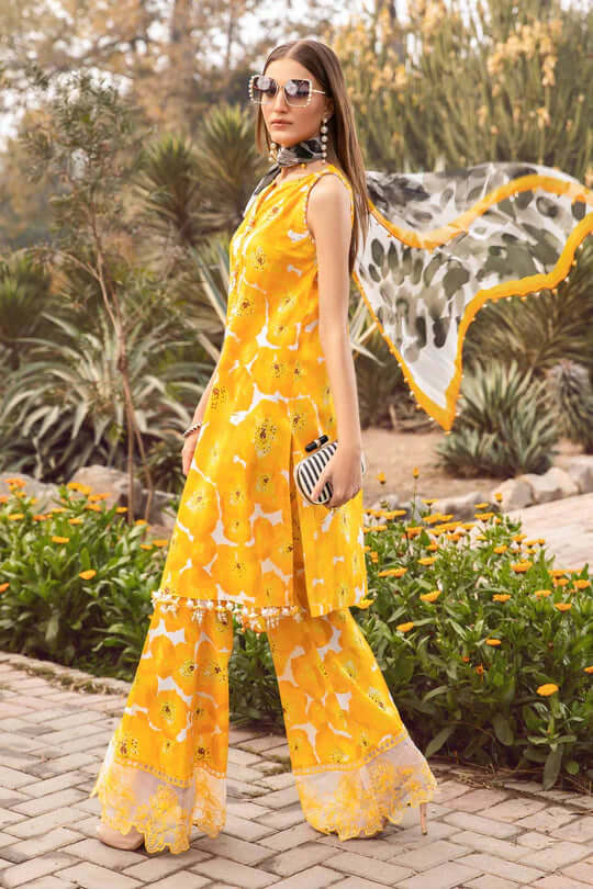 3 Piece Unstitched Digital Printed Lawn Suit ( Fine Printed Silk Dupatta ) - Motif