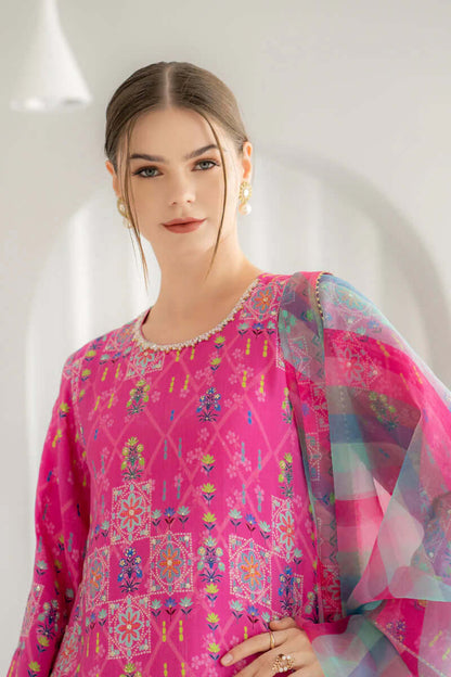 3 Piece Unstitched Digital Printed Lawn Suit ( Fine Printed Silk Dupatta ) - Motif
