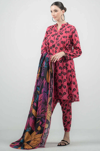 3 Piece Unstitched Digital Printed Lawn Suit ( Fine Printed Silk Dupatta ) - Motif