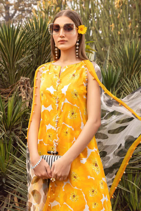 3 Piece Unstitched Digital Printed Lawn Suit ( Fine Printed Silk Dupatta ) - Motif