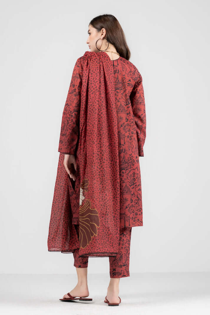 3 Piece Unstitched Digital Printed Lawn Suit ( Fine Printed Silk Dupatta ) - Motif