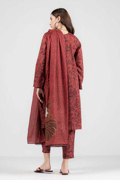 3 Piece Unstitched Digital Printed Lawn Suit ( Fine Printed Silk Dupatta ) - Motif