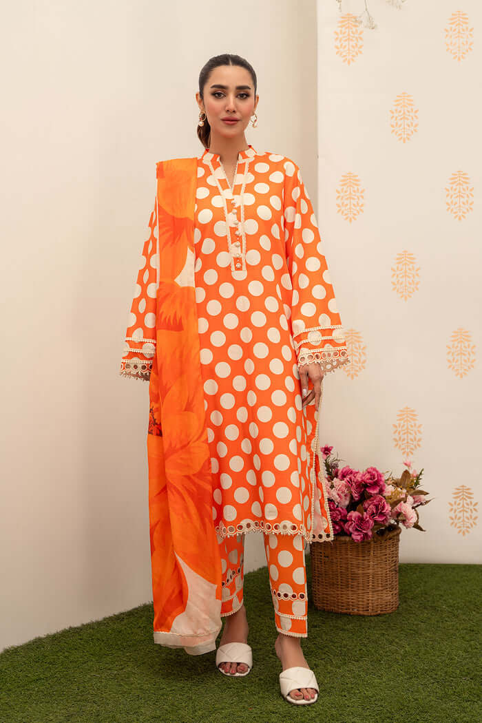 3 Piece Unstitched Digital Printed Lawn Suit ( Fine Printed Silk Dupatta ) - Motif