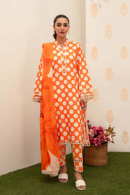 3 Piece Unstitched Digital Printed Lawn Suit ( Fine Printed Silk Dupatta ) - Motif