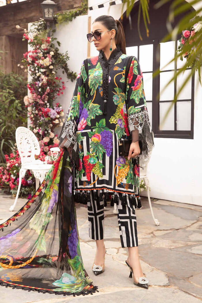 3 Piece Unstitched Digital Printed Lawn Suit ( Fine Printed Silk Dupatta ) - Motif