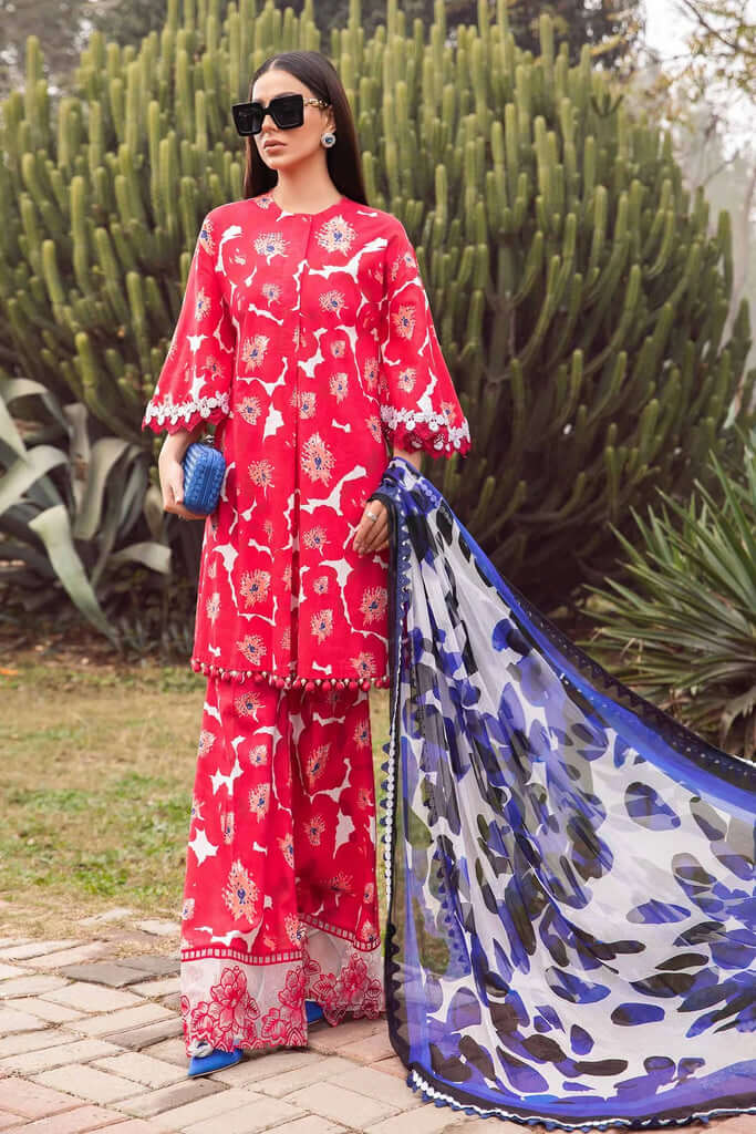 3 Piece Unstitched Digital Printed Lawn Suit ( Fine Printed Silk Dupatta ) - Motif
