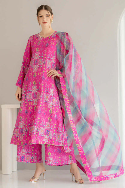3 Piece Unstitched Digital Printed Lawn Suit ( Fine Printed Silk Dupatta ) - Motif