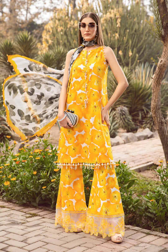 3 Piece Unstitched Digital Printed Lawn Suit ( Fine Printed Silk Dupatta ) - Motif