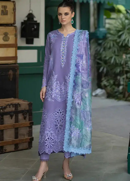 3 Piece Unstitched Heavy Embroidered Chickan Kari Lawn Suit ( Four Sided Embroidered Silk Dupatta ) - Motif