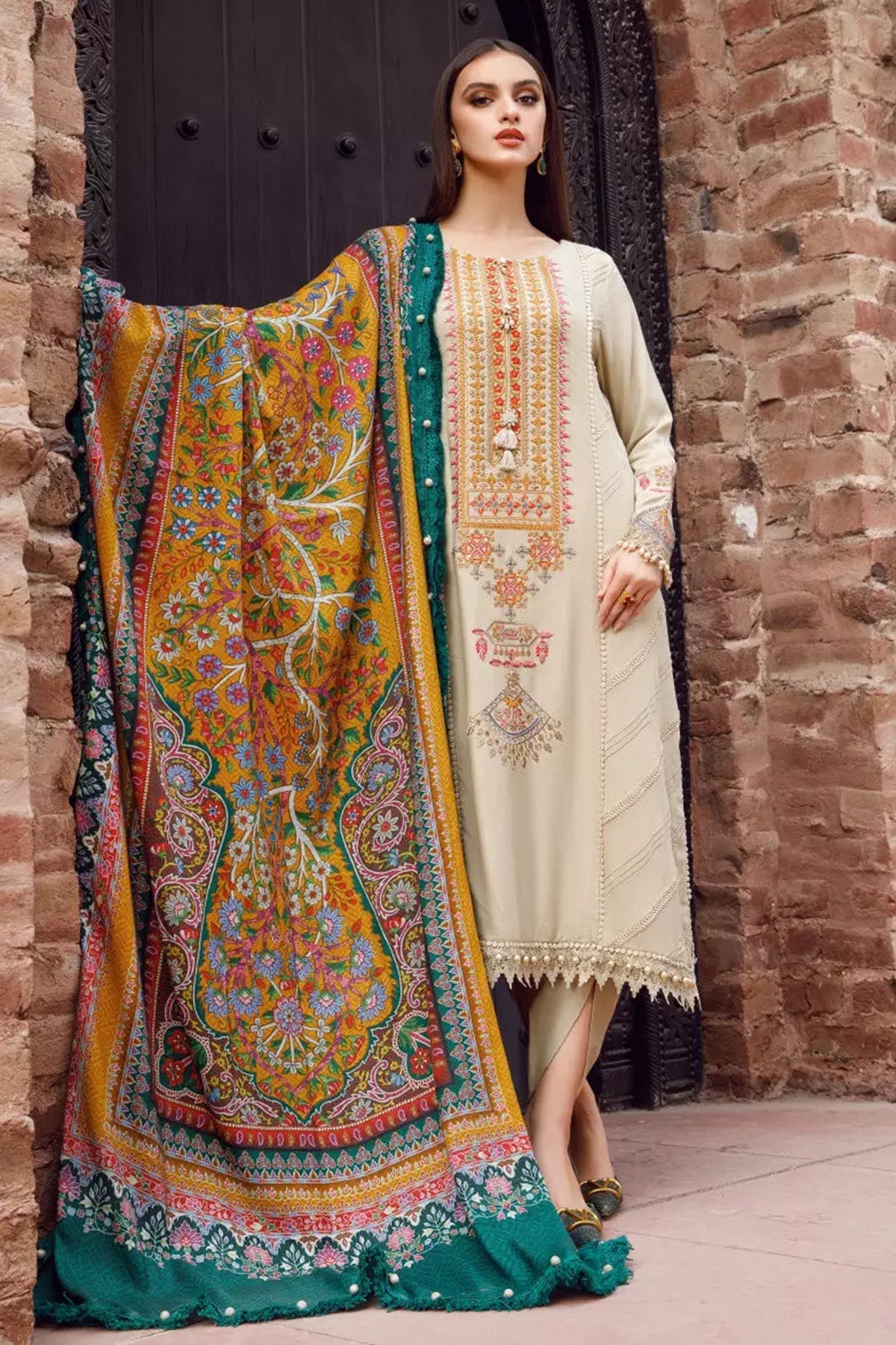 3 pc dhanak unstitched suit by motif