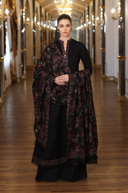 3 Piece Unstitched Heavy Embroidered Dhanak Suit with Heavy Embroidered Dhanak Wool Shawl - Motif