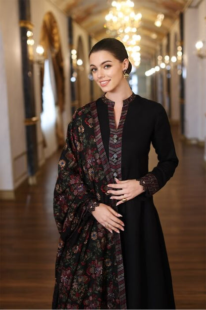 3 Piece Unstitched Heavy Embroidered Dhanak Suit with Heavy Embroidered Dhanak Wool Shawl - Motif
