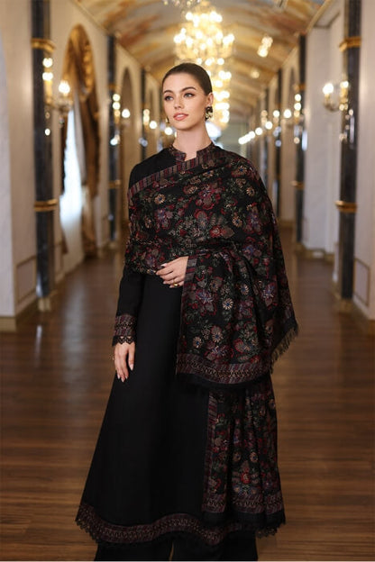 3 Piece Unstitched Heavy Embroidered Dhanak Suit with Heavy Embroidered Dhanak Wool Shawl - Motif