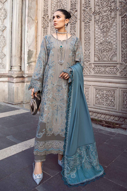 3 Piece Unstitched Heavy Embroidered Dhanak Suit with Heavy Embroidered Dhanak Wool Shawl - Motif