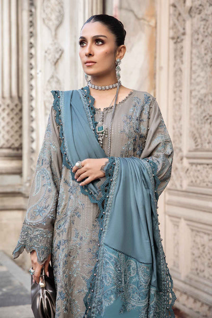 3 Piece Unstitched Heavy Embroidered Dhanak Suit with Heavy Embroidered Dhanak Wool Shawl - Motif