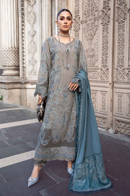 3 Piece Unstitched Heavy Embroidered Dhanak Suit with Heavy Embroidered Dhanak Wool Shawl - Motif