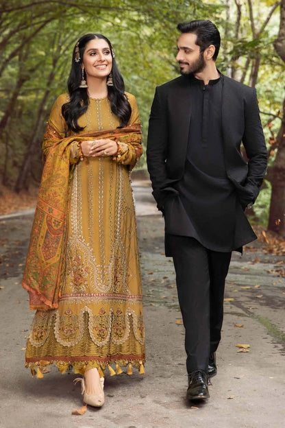 3 Piece Unstitched Fully Embroidered Dhanak Dress With Printed Blended Shawl