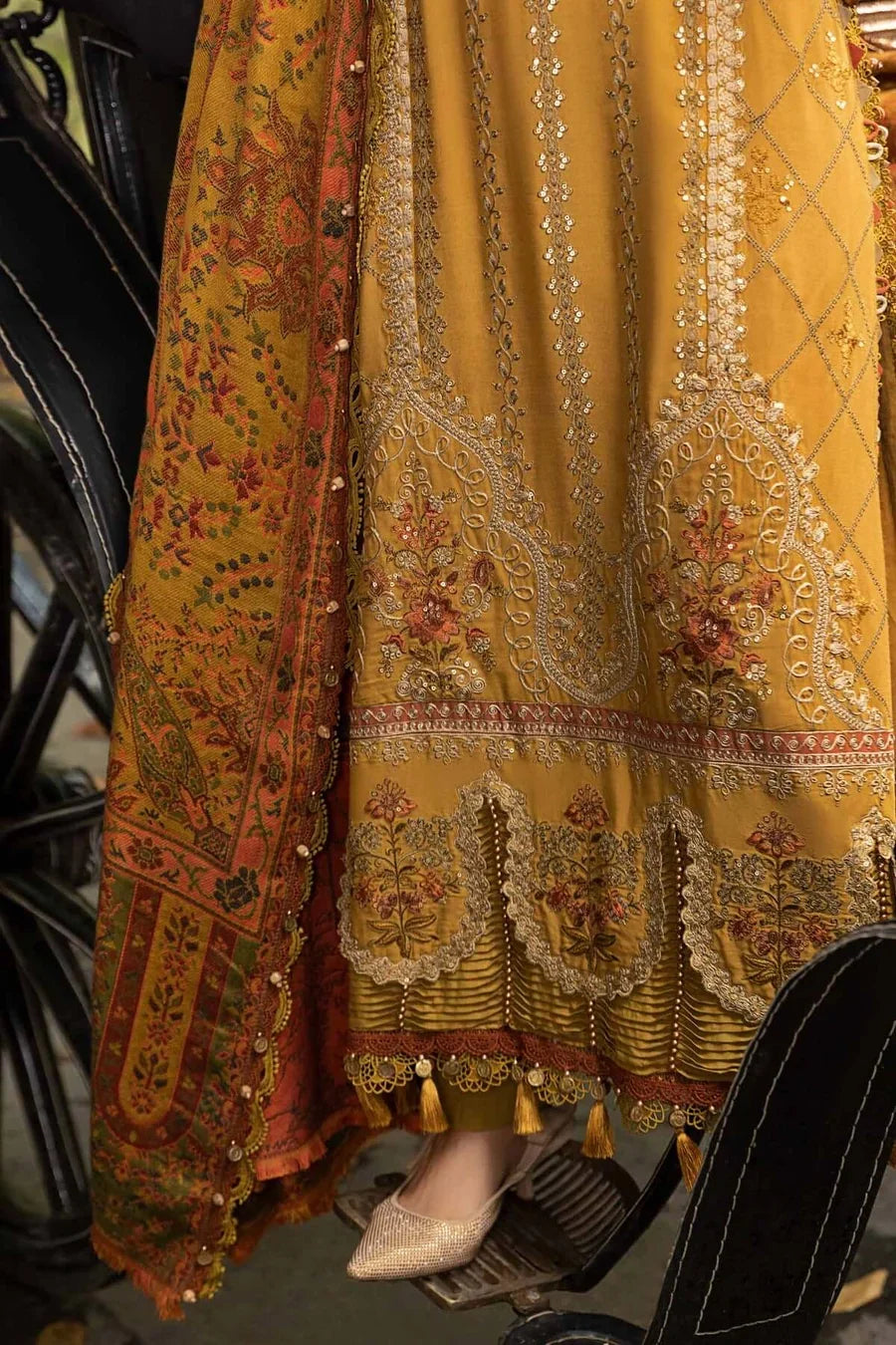 3 Piece Unstitched Fully Embroidered Dhanak Dress With Printed Blended Shawl