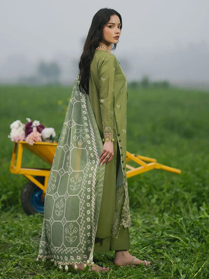 3 Piece Unstitched Fully Embroidered Dhanak Dress With printed Blended Shawl