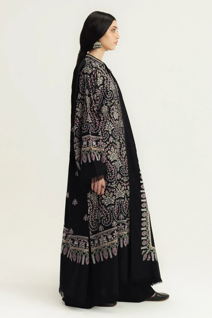 3 Piece Unstitched Fully Embroidered Dhanak Dress With Embroidered Dhanak Shawl