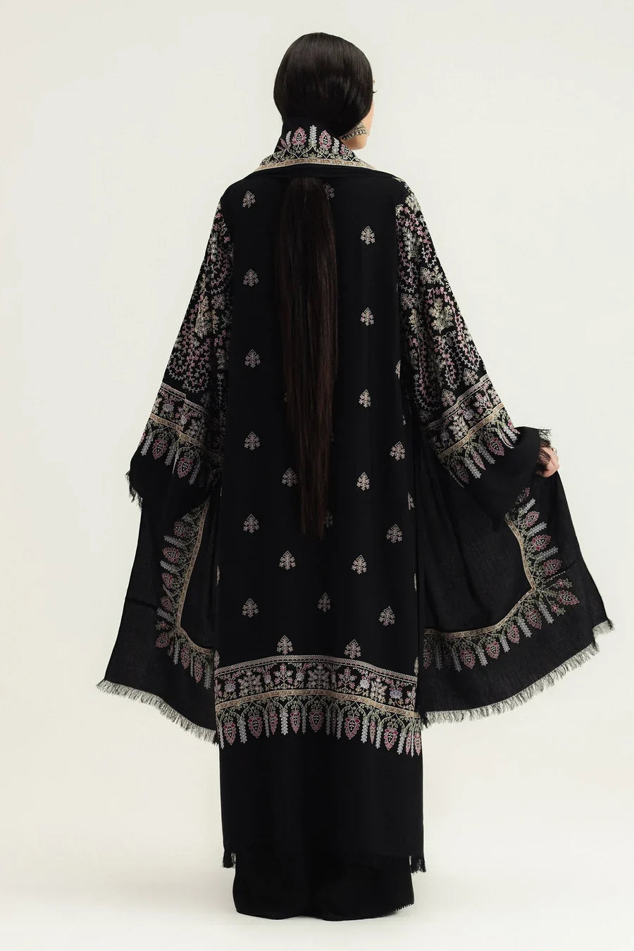 3 Piece Unstitched Fully Embroidered Dhanak Dress With Embroidered Dhanak Shawl