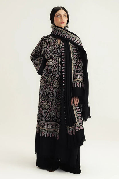3 Piece Unstitched Fully Embroidered Dhanak Dress With Embroidered Dhanak Shawl