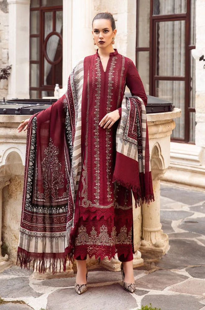 3 Piece Unstitched Heavy Embroidered Dhanak Suit with Dhanak Printed Wool Shawl - Motif
