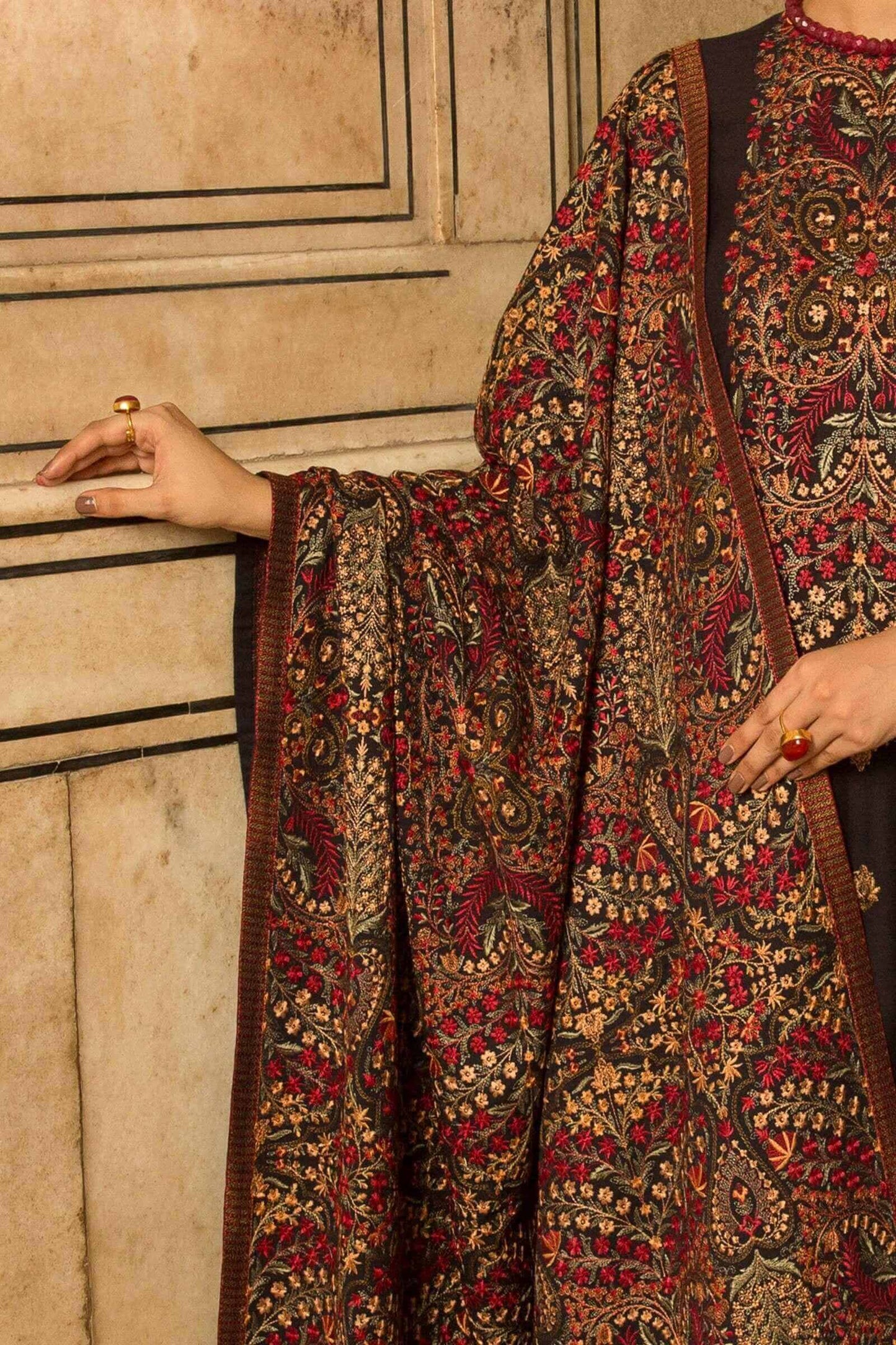 3 Piece Unstitched Heavy Embroidered Dhanak Suit (Fully Embroidered Dhanak Shawl) - Motif