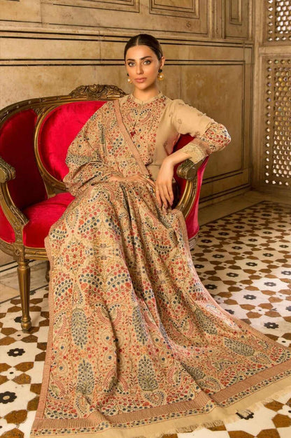 3 Piece Unstitched Heavy Embroidered Dhanak Suit (Fully Embroidered Dhanak Shawl) - Motif