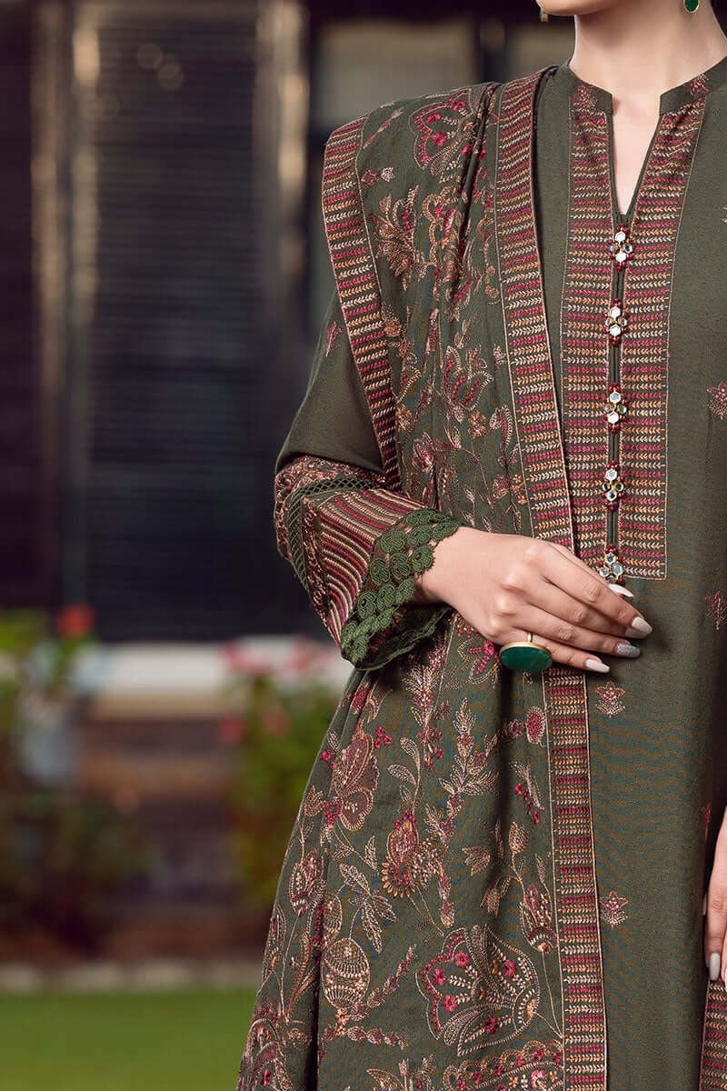 3 Piece Unstiched Heavy Embroidered Dhanak Suit ( Embroidered Dhanak Shawl) - Motif