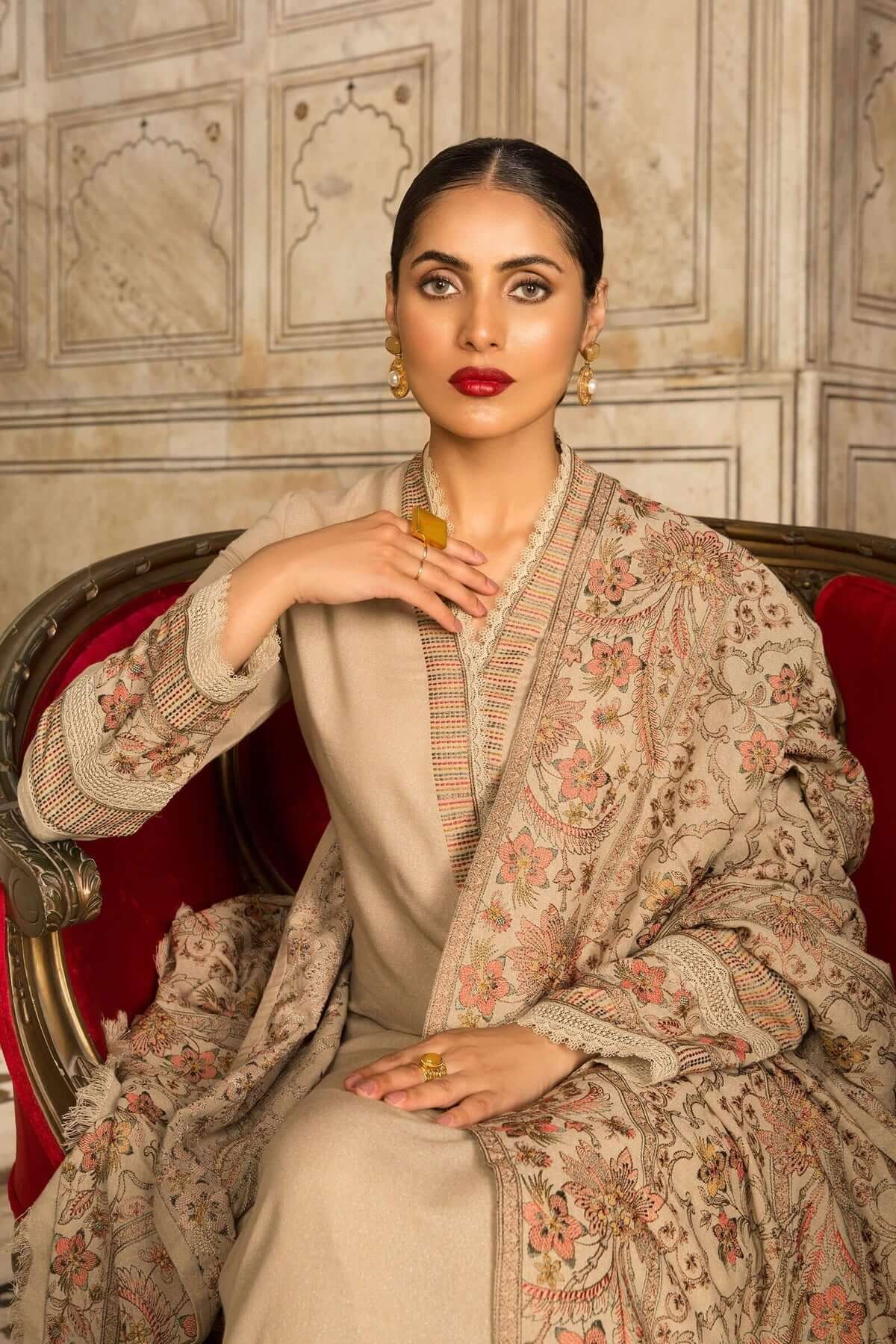 3 Piece Unstitched Heavy Embroidered Dhanak Suit (Fully Embroidered Dhanak Shawl) - Motif