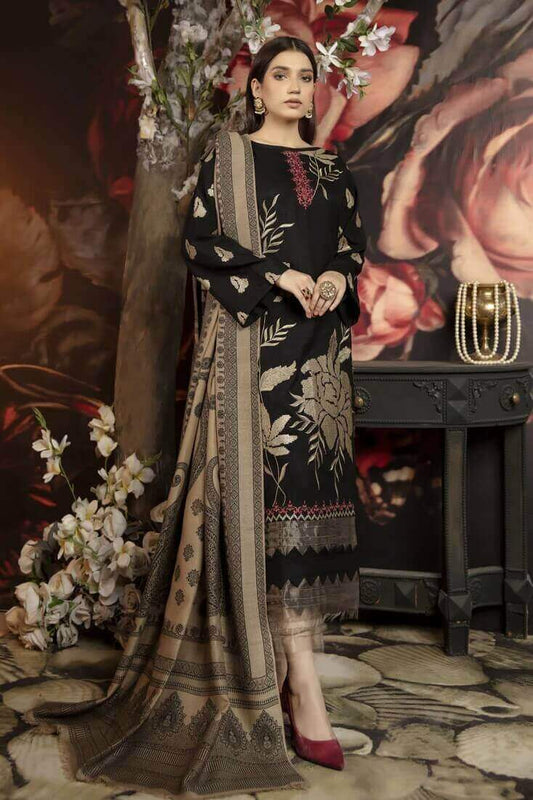 3 Piece Unstitched Heavy Embroidered Dhanak Suit (Printed Woolen Dupatta) - Motif