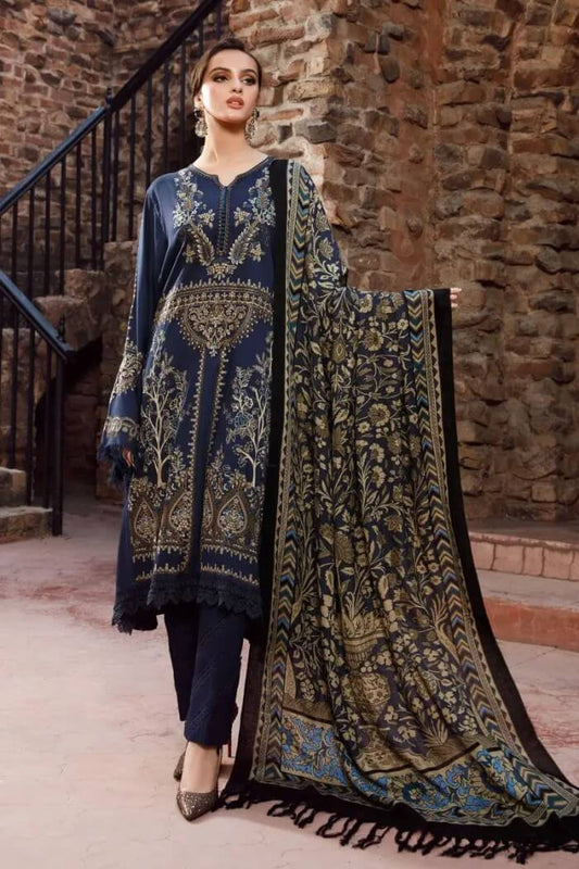 3 Piece Unstitched Heavy Embroidered Dhanak Suit ( Dhanak Printed Shawl ) - Motif