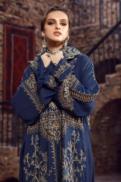 3 Piece Unstitched Heavy Embroidered Dhanak Suit ( Dhanak Printed Shawl ) - Motif