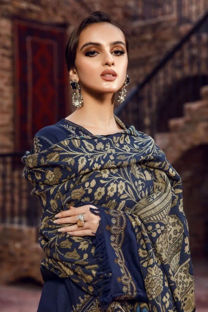 3 Piece Unstitched Heavy Embroidered Dhanak Suit ( Dhanak Printed Shawl ) - Motif