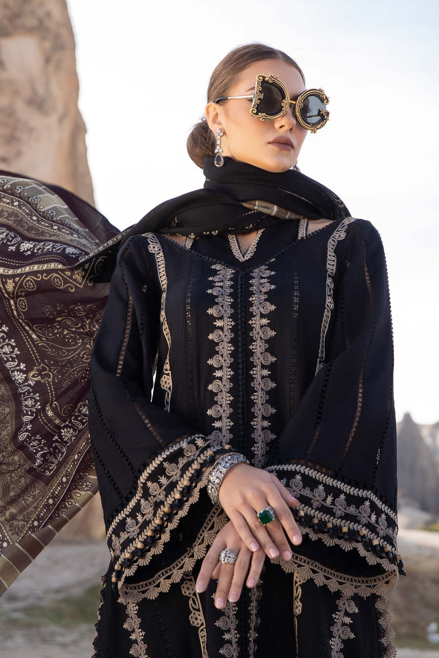 3 Piece Unstitched Heavy Embroidered Dhanak Suit with Dhanak Printed Shawl - Motif