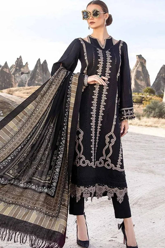 3 Piece Unstitched Heavy Embroidered Dhanak Suit with Dhanak Printed Shawl - Motif