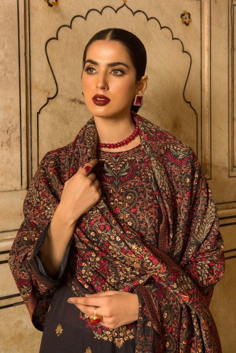 3 Piece Unstitched Heavy Embroidered Dhanak Suit (Fully Embroidered Dhanak Shawl) - Motif
