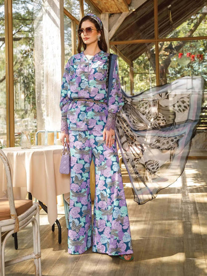3 Piece Unstitched Embroidered Lawn Suit ( Digital Printed Bamber Chiffon Dupatta ) - Motif