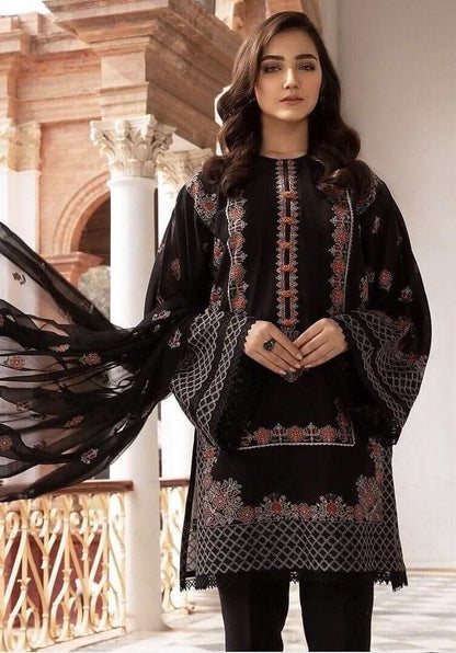 3 Piece Unstitched Heavy Embroidered Lawn Suit ( Full Embroidered Chiffon Dupatta ) - Motif