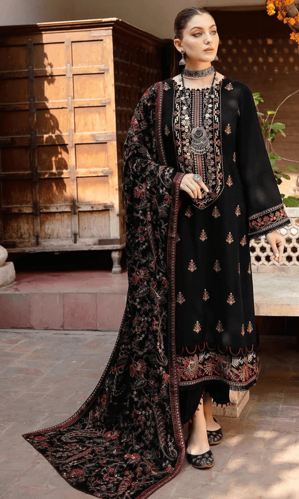 3 Piece Unstitched Heavy Embroidered Dhanak Wool Suit ( Heavy Embroidered Dhanak Shawl ) - Motif
