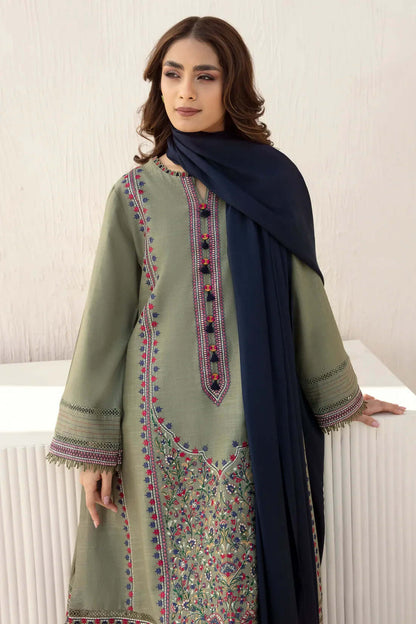 3 Piece Unstitched Heavy Embroidered Dhanak Suit ( Dhanak Dyed Plain Shawl ) - Motif