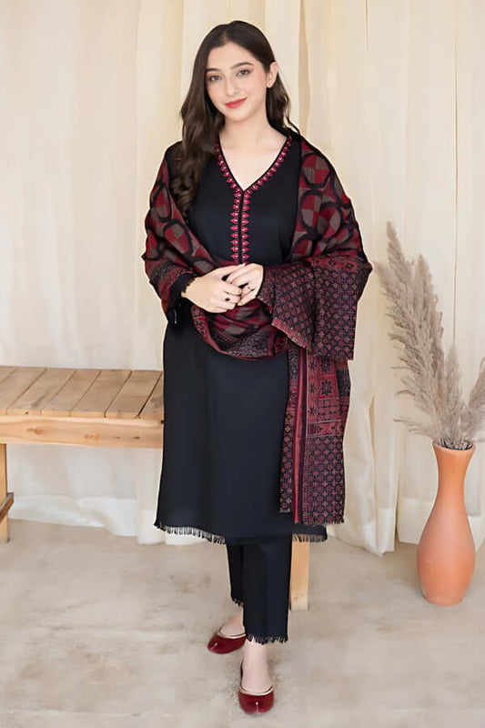 3 Piece Unstitched Embroidered Dhanak Suit ( Printed Woolen Shawl ) - Motif