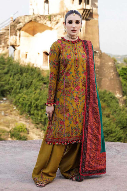 3 Piece Unstitched Heavy Embroidered Dhanak Wool Suit ( Printed Woolen Shawl ) - Motif