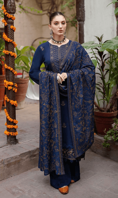 3 Piece Unstitched Heavy Embroidered Dhanak Wool Suit ( Heavy Embroidered Dhanak Shawl ) - Motif