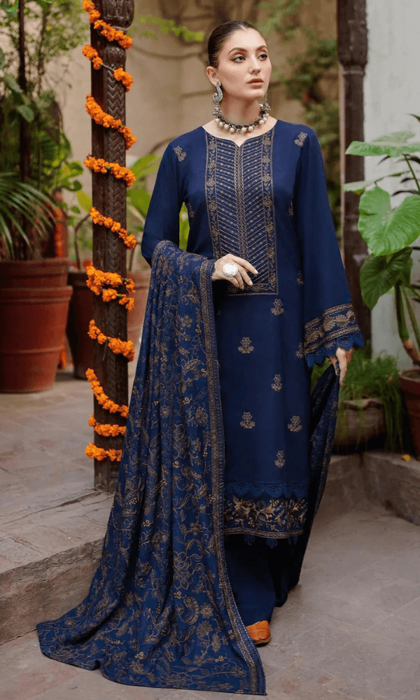 3 Piece Unstitched Heavy Embroidered Dhanak Wool Suit ( Heavy Embroidered Dhanak Shawl ) - Motif