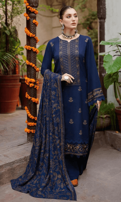 3 Piece Unstitched Heavy Embroidered Dhanak Wool Suit ( Heavy Embroidered Dhanak Shawl ) - Motif
