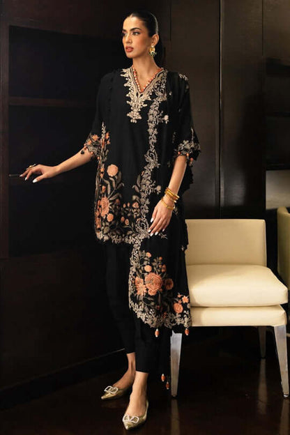 3 Piece Unstitched Heavy Embroidered Dhanak Wool Suit ( Four Sided Embroidered Dhanak Shawl ) - Motif