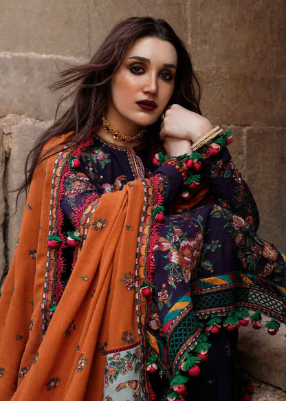 3 Piece Unstitched Heavy Embroidered Dhanak Wool Suit ( Heavy Embroidered Dhanak Shawl ) - Motif